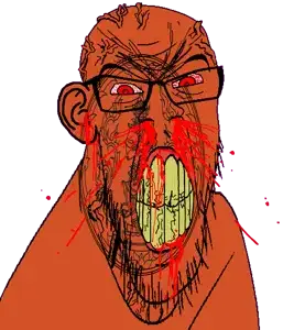 feraljak, feralrage, 1soyjak, angry, bald, blood, bloodshot eyes, clenched teeth, cracked teeth, ear