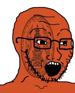 soyak, 1soyjak, bald, flag, full body, glasses, hinduism, holding object, holding sword, looking to the right