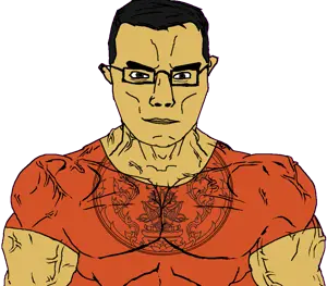 chudjak, chudjak front, muscular chud, 1soyjak, arm, brown eyes, brown skin, buff, closed mouth, clothes