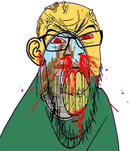 feraljak, feralrage, 1soyjak, angry, bald, blood, bloodshot eyes, building, clenched teeth, cracked teeth