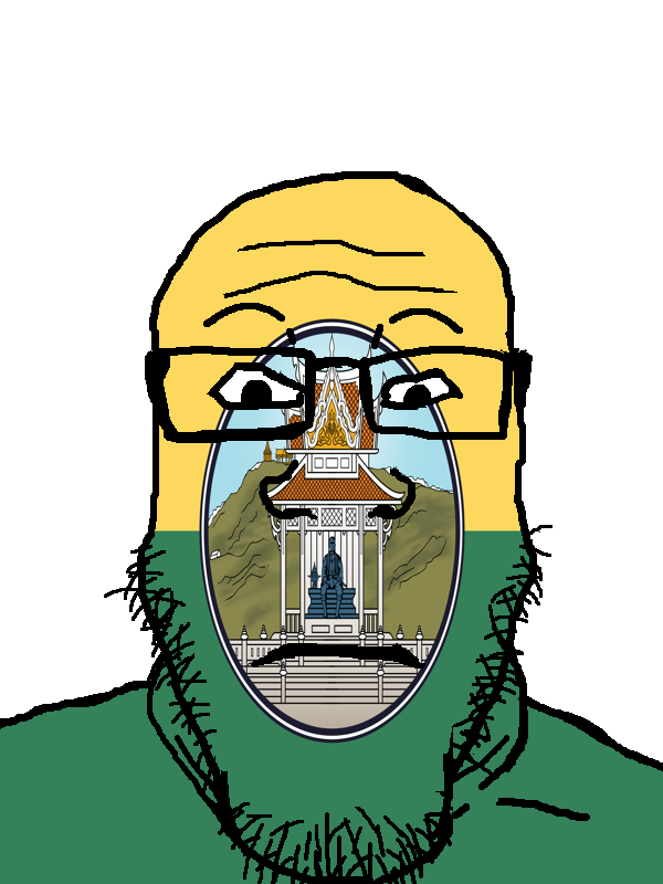 markiplier soyjak, neutralplier, 1soyjak, black eyes, building, closed mouth, flag, front view, glasses, looking at you