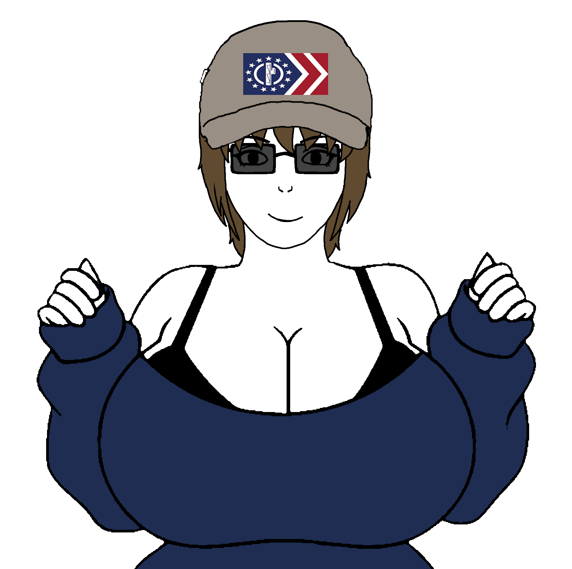 soyak, soyak front, soygirl, soygirl front, bra straps, femjak, big breasts, breasts, brown hair, fascism