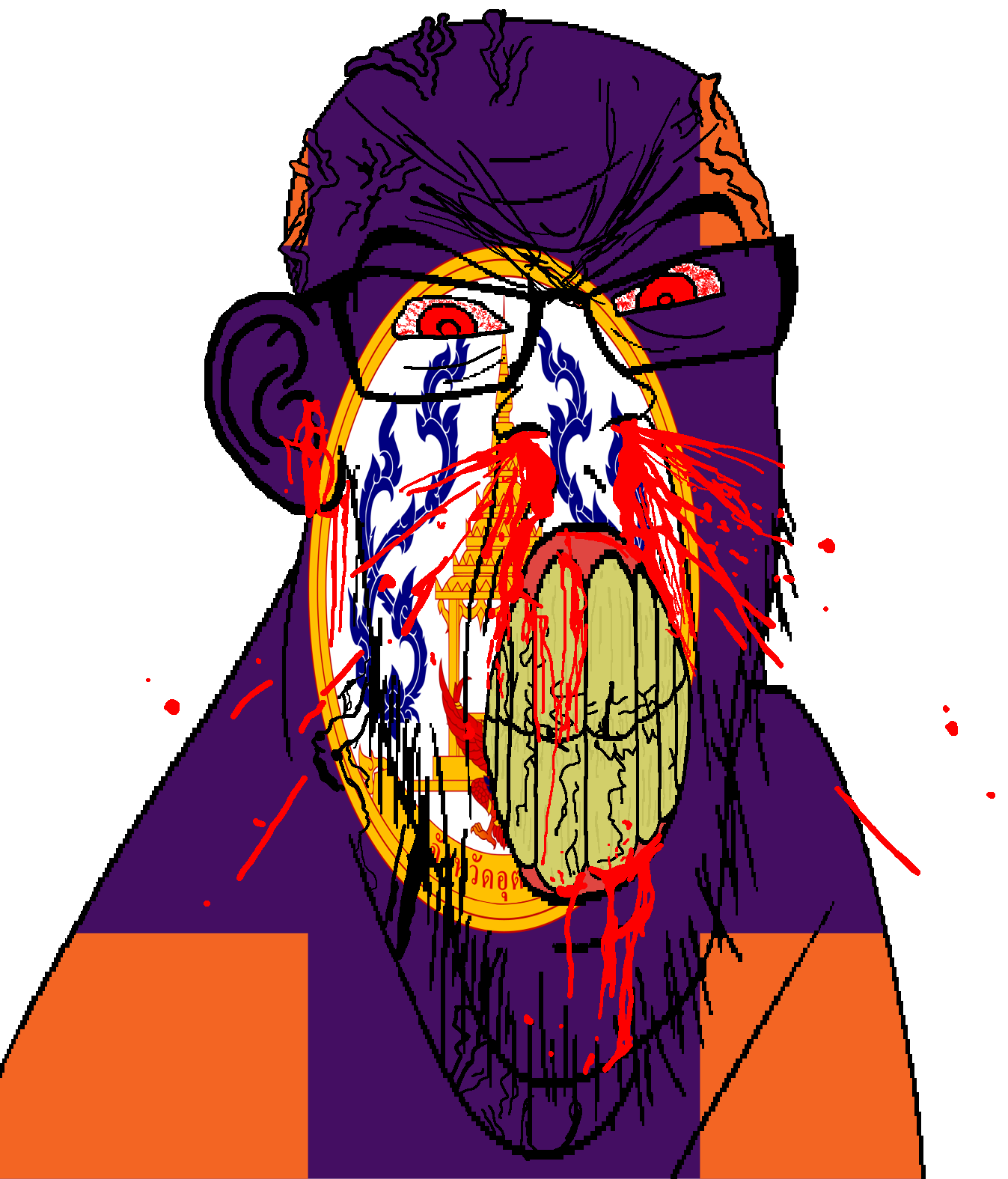 feraljak, feralrage, 1soyjak, angry, animal, bald, blood, bloodshot eyes, building, clenched teeth