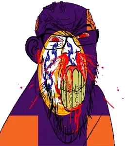 feraljak, feralrage, 1soyjak, angry, animal, bald, blood, bloodshot eyes, building, clenched teeth