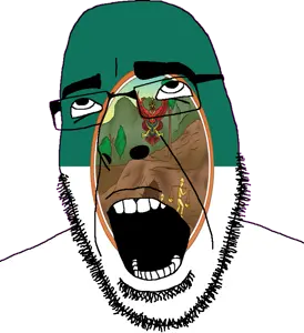 cobson, 1soyjak, ahegao, angry, animal, bald, bushy eyebrows, cave, clothes, flag