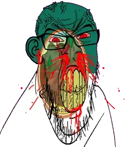 feraljak, feralrage, 1soyjak, angry, animal, bald, blood, bloodshot eyes, cave, clenched teeth