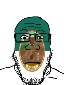 markiplier soyjak, neutralplier, 1soyjak, animal, black eyes, cave, closed mouth, clothes, flag, front view