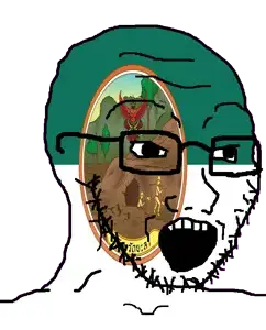 soyak, 1soyjak, animal, bald, cave, clothes, flag, full body, garuda, glasses