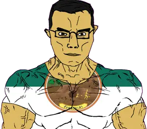 chudjak, chudjak front, muscular chud, 1soyjak, animal, arm, brown eyes, brown skin, buff, cave