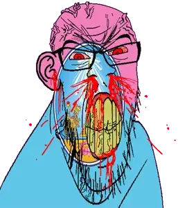 feraljak, feralrage, 1soyjak, angry, animal, bald, blood, bloodshot eyes, clenched teeth, cracked teeth
