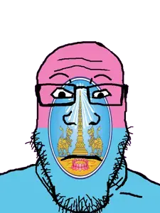 markiplier soyjak, neutralplier, 1soyjak, animal, black eyes, closed mouth, flag, flower, front view, glasses