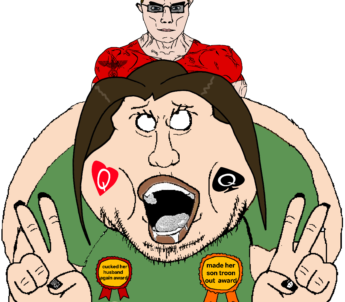 chudjak, meximutt, chudjak front, mexiwhore, muscular chud, 2soyjaks, ahegao, black eyes, black hair, bleached