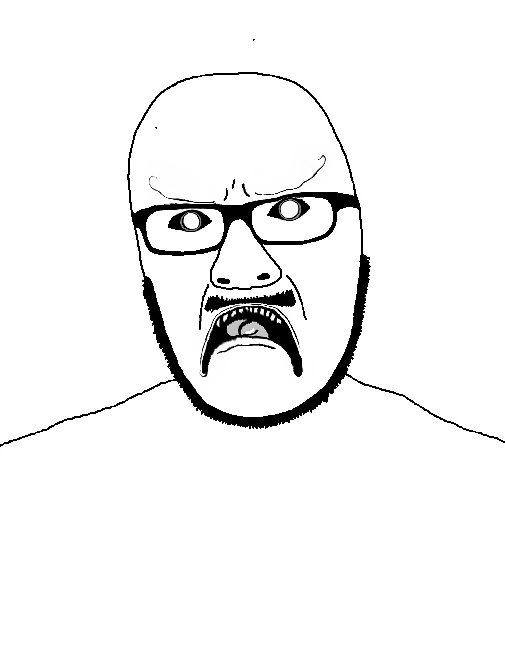 wozjak, doctos, 1soyjak, angry, bald, disgusted, front view, frown, glasses, gray eyes
