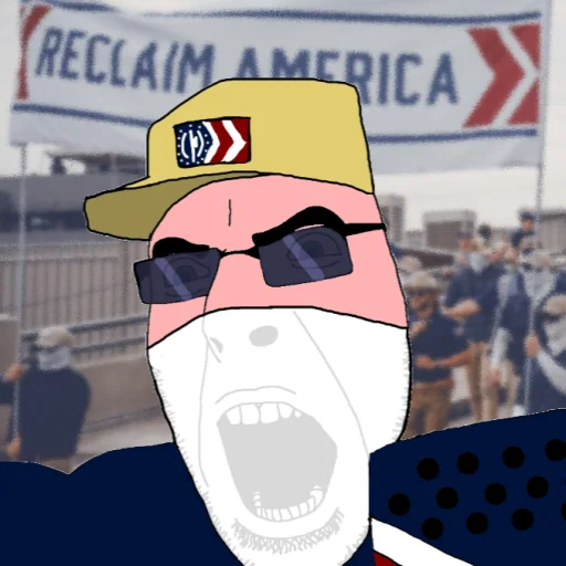cobson, 1soyjak, banner, covered eyes, face mask, fascism, glasses, irl background, looking to the left, mask