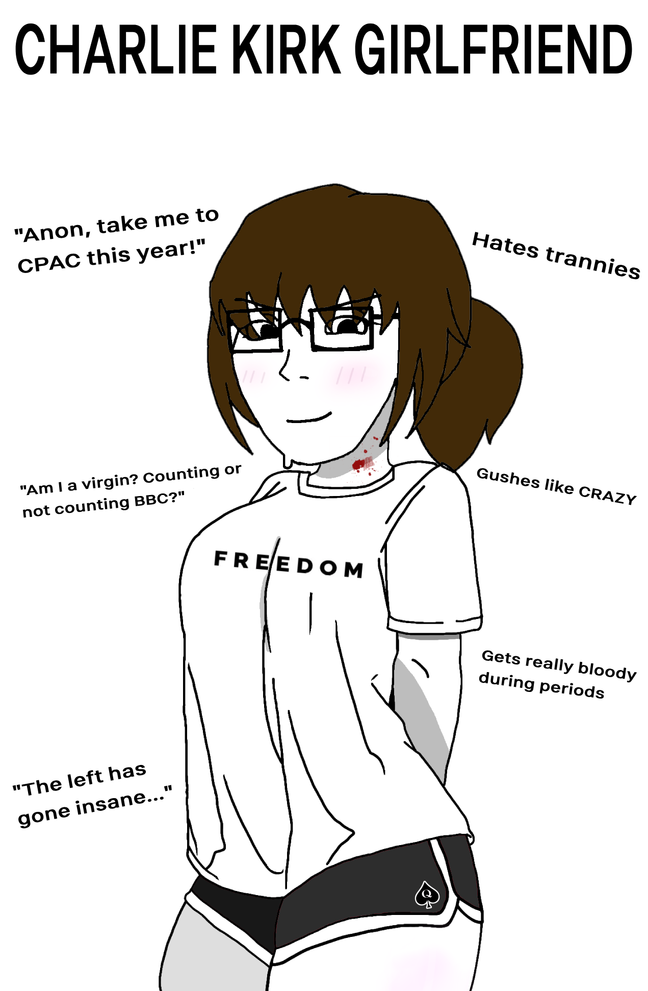 soyak, soygirl, femjak, soygirlfriend, 1soyjak, bbc, black eyes, blood, brown hair, charlie kirk