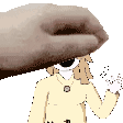 pudding, soytan, vanillatan, animated, blonde hair, brown eyes, finger, food, front view, full body