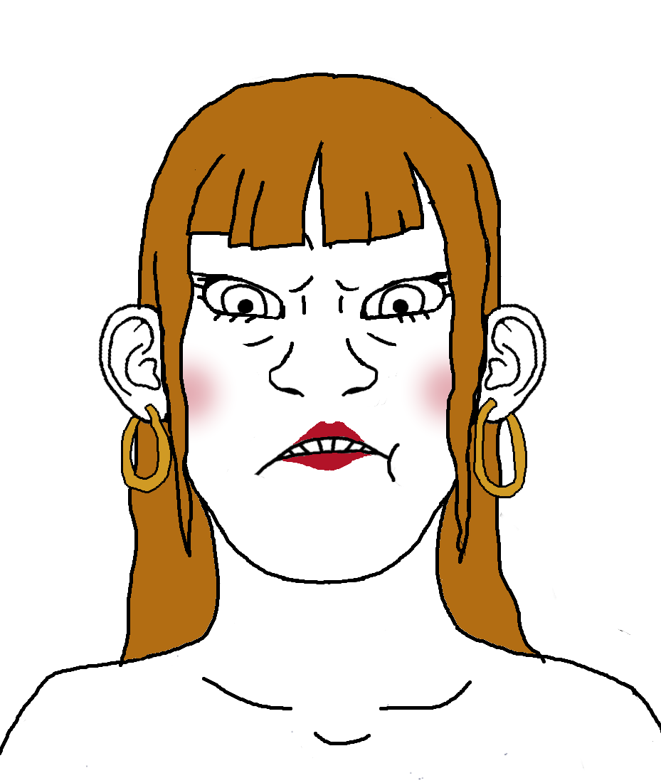 feraljak, kenneth, femjak, 1soyjak, angry, bbc, built for bbc, female, front view, frown