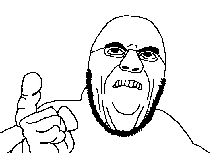 soyjak neo, unknown, 1soyjak, angry, bald, black eyes, buff, eyebrows, front view, frown