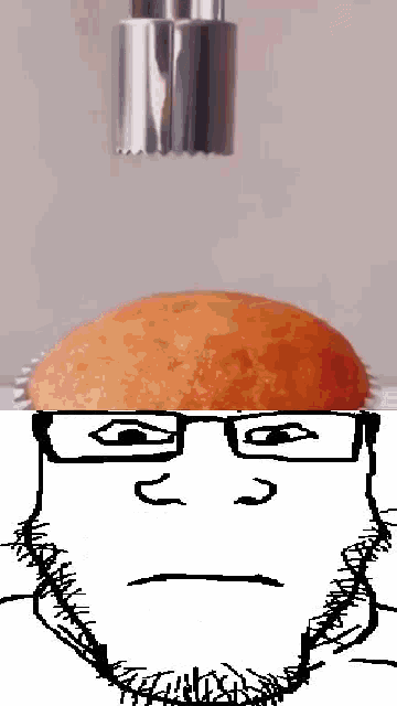 markiplier soyjak, neutralplier, 1soyjak, bald, closed mouth, cupcake, filling, front view, frosting, glasses
