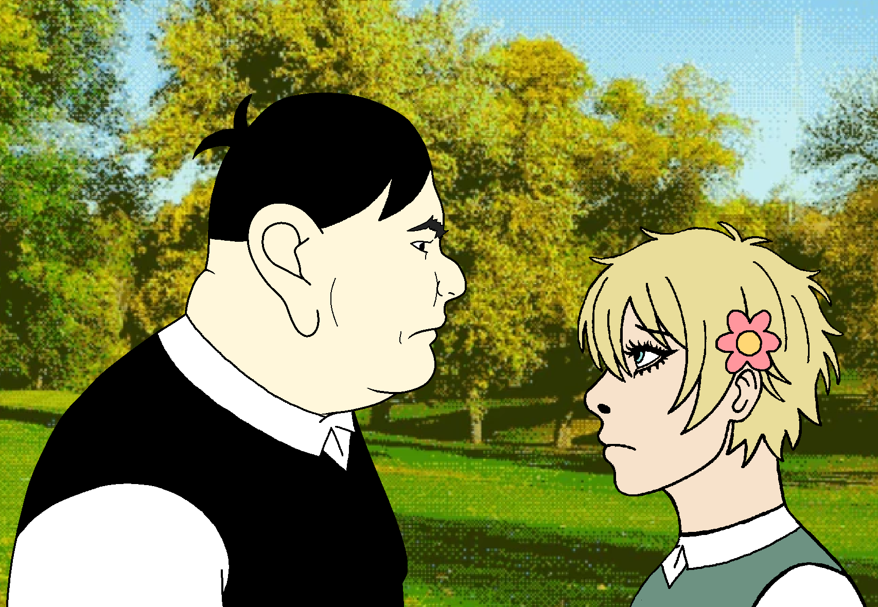 cobson, pepsijak, pawbson, pawbson side, 2soyjaks, basil (omori), black eyes, black hair, blonde hair, blue eyes