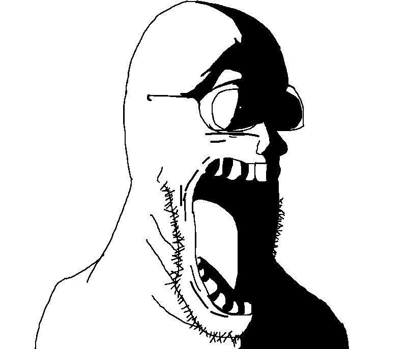 zamnjak, doctos, bald, covered eyes, gaping mouth, glasses, looking to the right, open eyes, open mouth, portrait