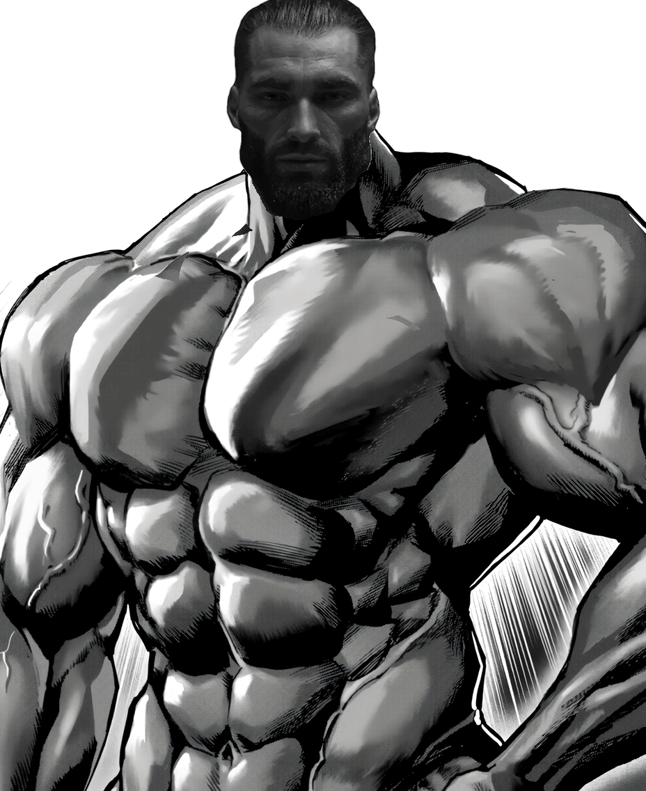 gigachad, superalloy darkshine, gigachaded, bibisibvlls, anime, bbc, black hair, black skin, buff, bull