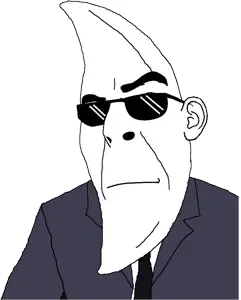 moonman, cobson, 1soyjak, black tie, blue shirt, closed mouth, confused, covered eyes, eyebrow raise, glasses