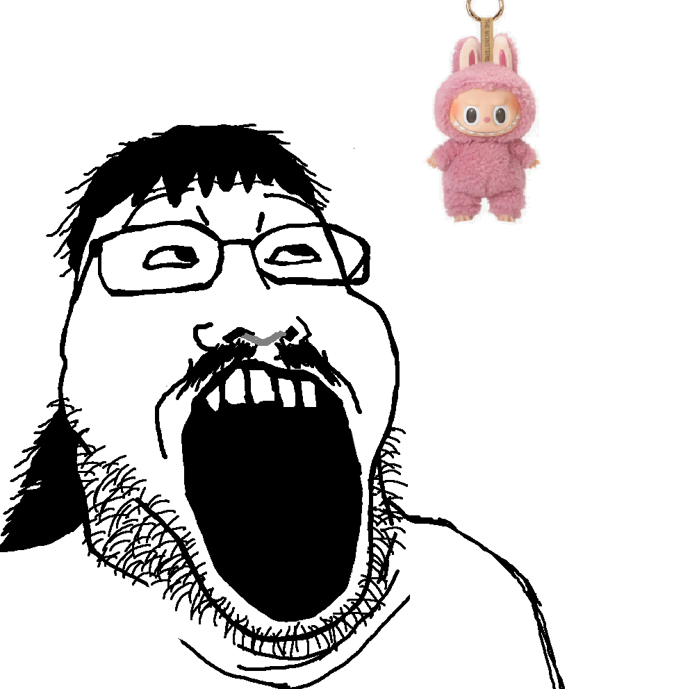 markiplier soyjak, markiplier soyjak2, matchajaks, black hair, glasses, hair, labubu, long hair, looking to the right, mullet