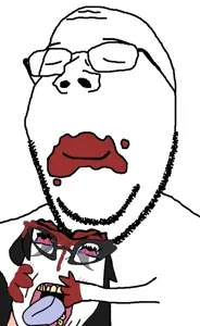 soytan, gapejak, 1soyjak, bald, cannibalism, closed eyes, closed mouth, fat, front view, glasses