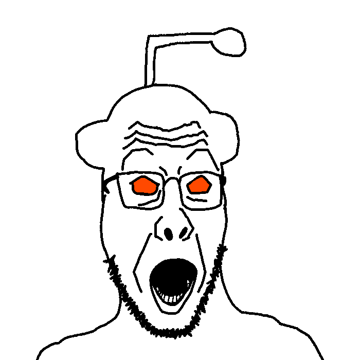 cobbert2, 1soyjak, bald, front view, glasses, looking at you, open eyes, open mouth, orange eyes, portrait