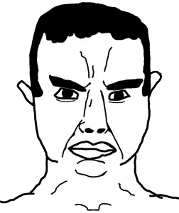 chudjak, 1soyjak, angry, black eyes, black hair, closed mouth, front view, hair, looking at you, no beard