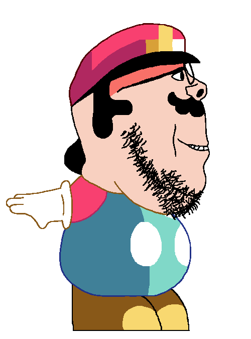 mario, gapejak, gapejak side, sidejaks, 1soyjak, arm, black eyes, black hair, blue overalls, brown shoes
