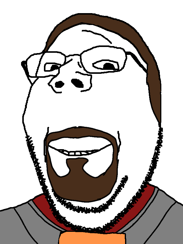 gordon freeman, gapejak, wholesome soyjak, 1soyjak, beard, black eyes, brown hair, closed mouth, glasses, gray