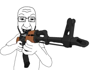 crimjak, ak-47, assault rifle, clothes, glasses, gun, half body, hands, holding gun, holding object