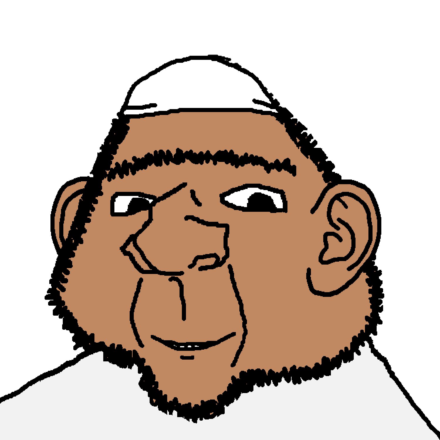 impish soyak ears, ishish soyak ears, 1soyjak, arab, bedouin, black eyes, black hair, brown skin, closed mouth, ear