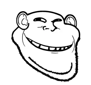 trollface, impish soyak ears, 1soyjak, bald, beard, black eyes, half open mouth, no glasses, open eyes, portrait
