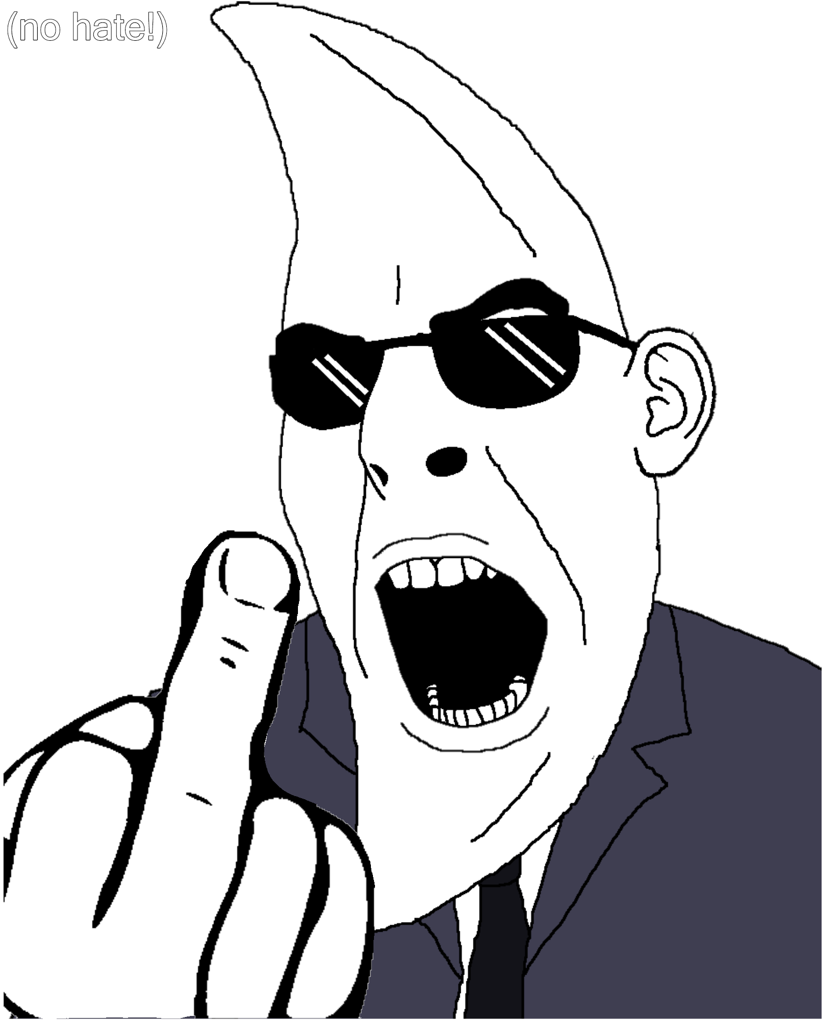 moonman, cobson, 1soyjak, angry, black tie, blue shirt, ear, fuck you, glasses, looking at you
