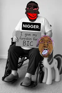 287634 - soybooru.com - ai_generated animal beard black_eyes black_hair chadsigma closed_mouth fat front_v...gigafied gray_skin hair holding_object holding_sign hooves looking_at_you mane my_little_pony nas_focus neutral no_glasses.png