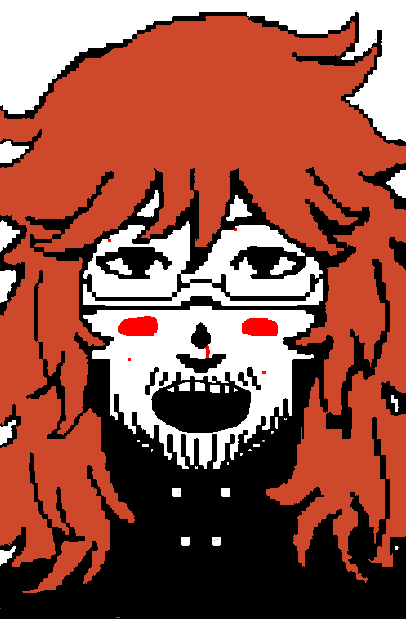 henryjak, android, black eyes, femboy, front view, looking at you, male, open eyes, open mouth, orange hair