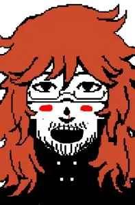 henryjak, android, black eyes, femboy, front view, looking at you, male, open eyes, open mouth, orange hair