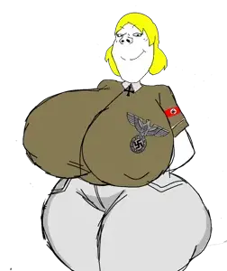 gapejak, female gapejak, femjak, 1soyjak, a10 eyes, almost full body, armband, arms behind, big breasts, big butt