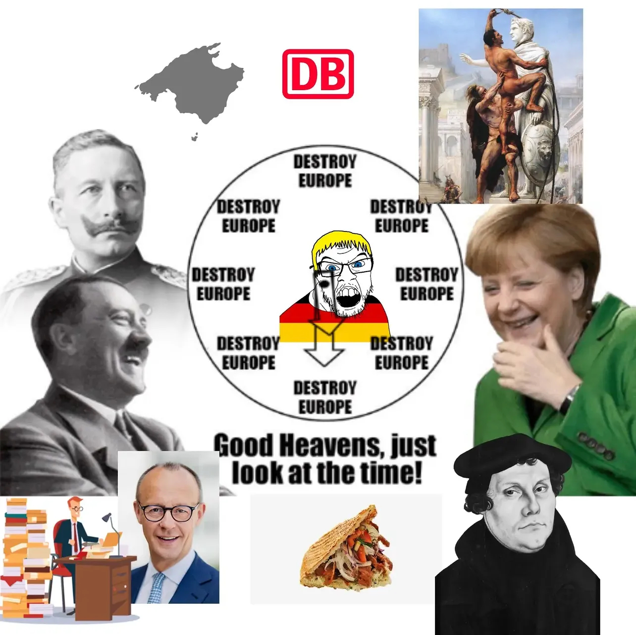 feraljak, adolf hitler, angela merkel, barbarian, blonde hair, blue eyes, clock, europe, germanic, germany