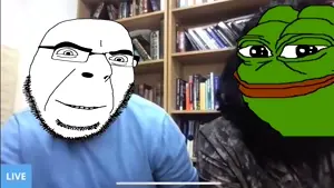 pepe, pepelaugh, cobson, 1soyjak, bald, beard, black eyes, closed eyes, edit, gaping mouth