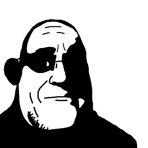 mr incredible, parr, 1soyjak, bald, black eyes, closed mouth, ear, fat, front view, glasses