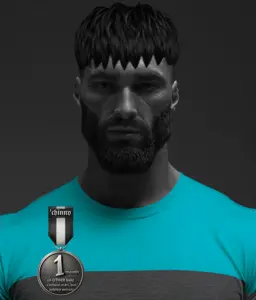 gigachad, black hair, buff, chinny, chinnycuck, chinnygod, chud win, front view, hair, looking at you
