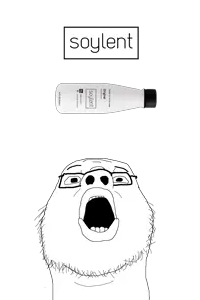 unknown, 1soyjak, bald, black eyes, drink, front view, glasses, looking at you, open eyes, open mouth