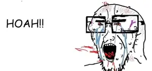 soyak, acne, blood, bloodshot eyes, crying, glasses, hoah, open mouth, soyjak, stubble