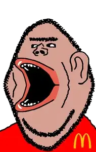 impish soyak ears, impish amerimutt, ishish amerimutt, ishish soyak ears, amerimutt, 1soyjak, beard, black hair, black sclera, bushy eyebrows