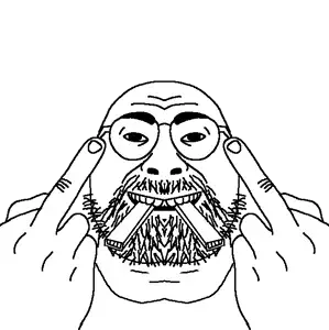 daedaluson, 1soyjak, arm, bald, beard, eyebrows, finger, front view, glasses, half open mouth