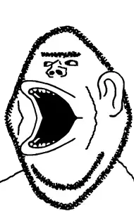 impish soyak ears, impish amerimutt, ishish amerimutt, ishish soyak ears, amerimutt, 1soyjak, beard, black hair, black sclera, bushy eyebrows